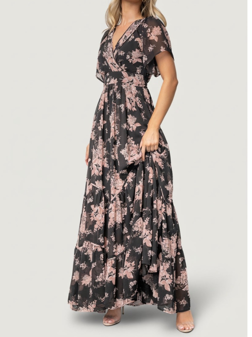 NWT Baltic Born Black Katherine Maxi Dress with Blush Floral Print Medium